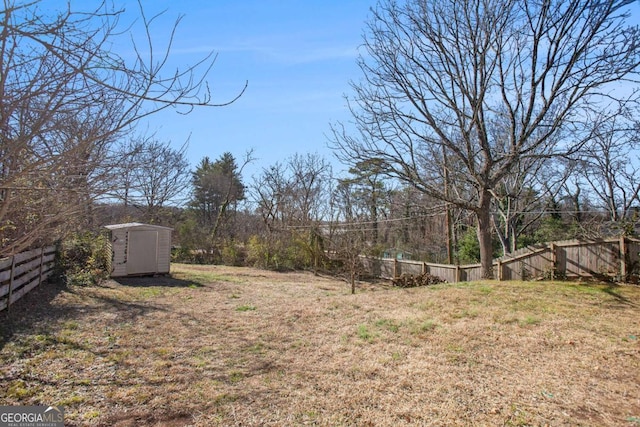 view of yard with a storage unit