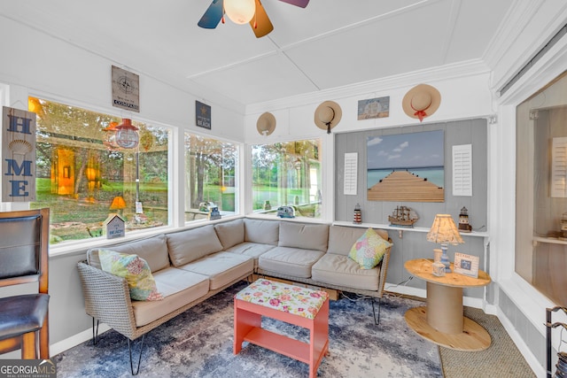 sunroom / solarium with ceiling fan