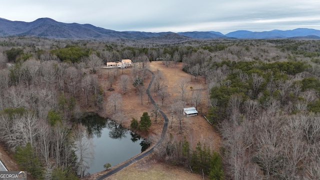 aerial view with a water and mountain view