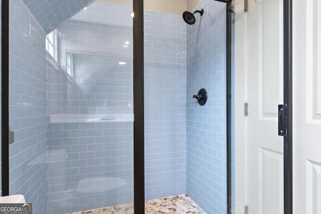 bathroom with a shower stall