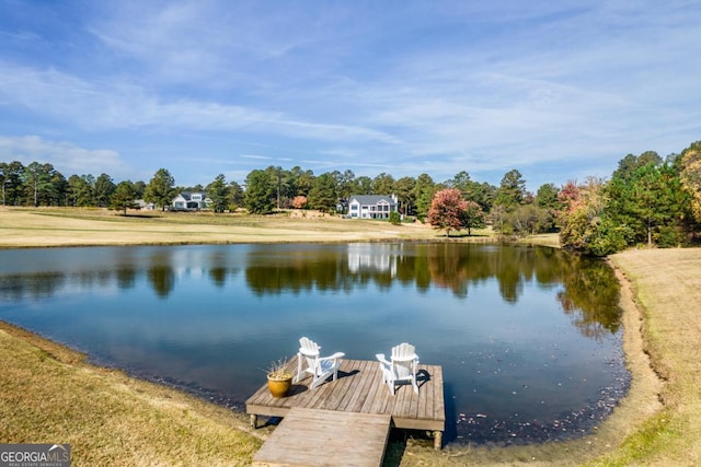 view of dock with a water view