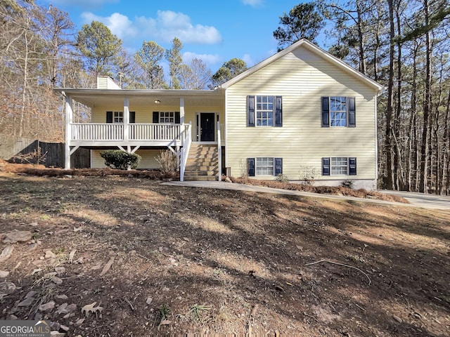 view of front facade featuring covered porch