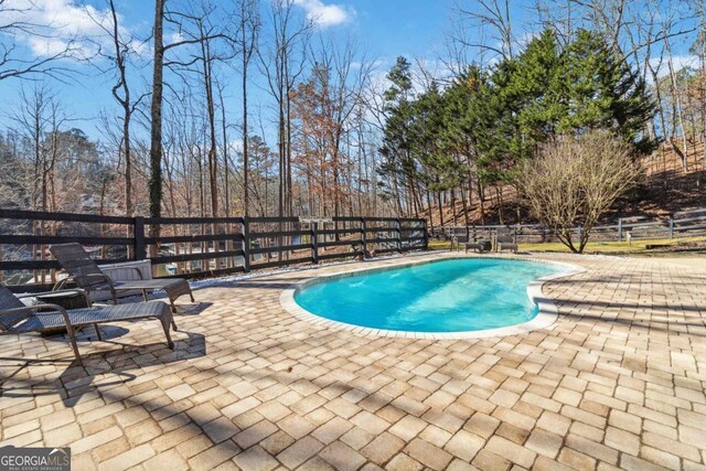 view of swimming pool featuring a patio area