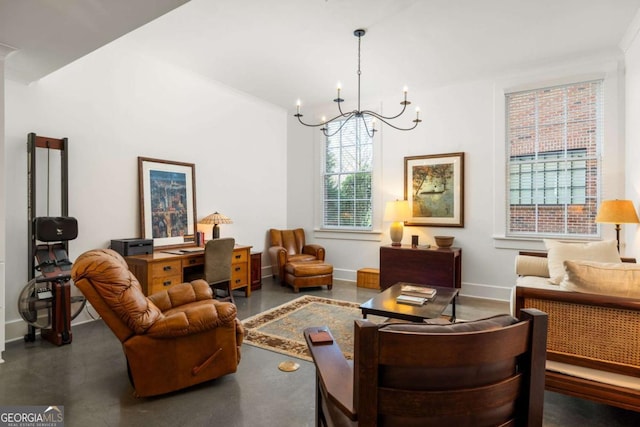 sitting room featuring a chandelier