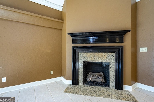 room details with a fireplace and crown molding