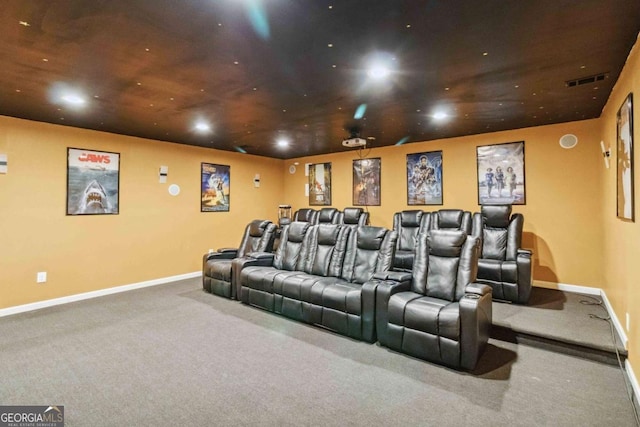 home theater with carpet flooring