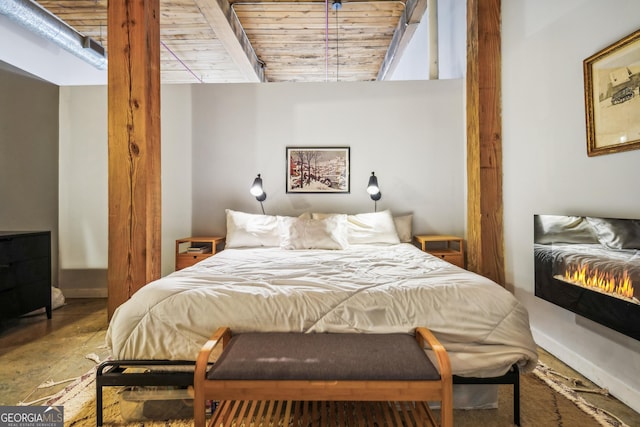 bedroom featuring wood ceiling