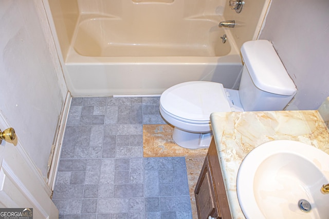 full bathroom featuring vanity, shower / bathtub combination, and toilet