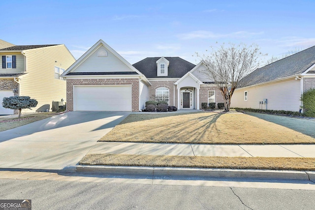 view of property with a front yard and a garage