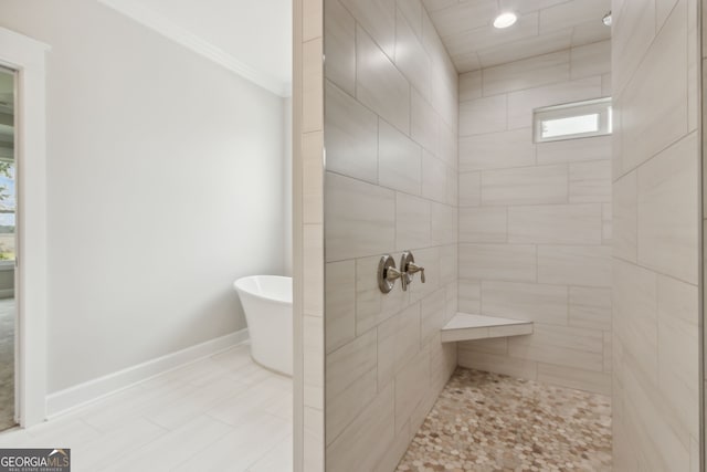 bathroom with independent shower and bath