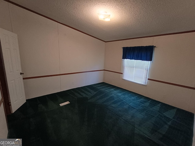 empty room with carpet flooring and a textured ceiling