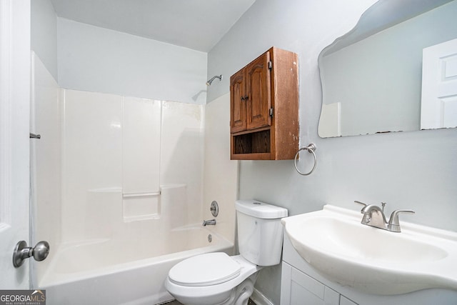 full bathroom featuring toilet, vanity, and shower / tub combination