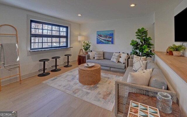 living room with light hardwood / wood-style flooring