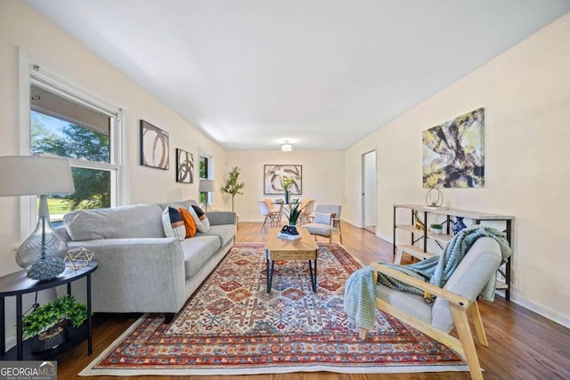 living room with dark wood-type flooring