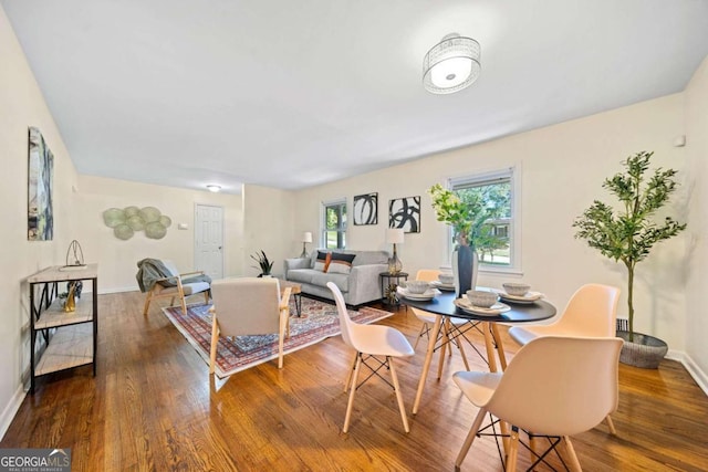 living room with dark hardwood / wood-style floors