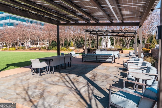 view of patio / terrace featuring an outdoor living space and a pergola