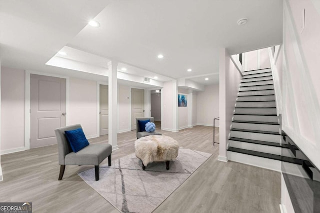 living area featuring light hardwood / wood-style flooring