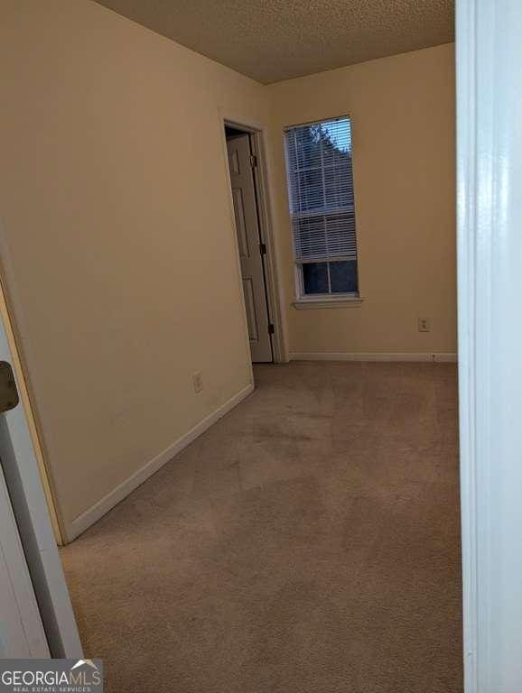 empty room featuring light carpet and a textured ceiling