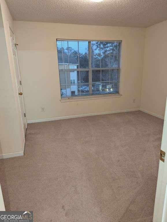 unfurnished room featuring light carpet and a textured ceiling