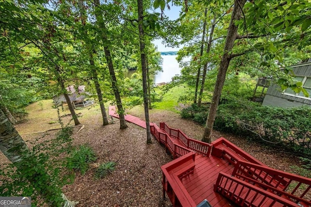 view of yard featuring a wooden deck