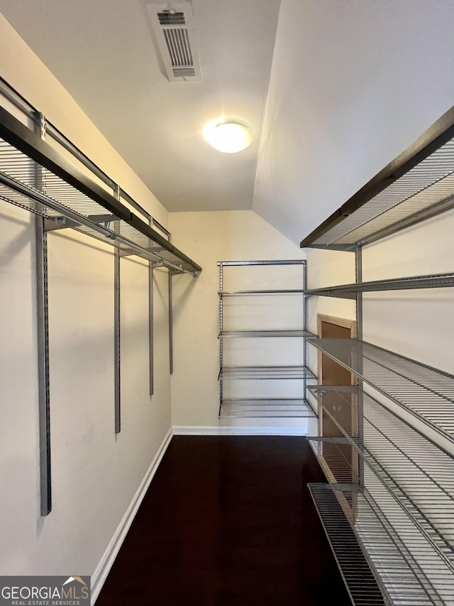 spacious closet featuring vaulted ceiling and hardwood / wood-style flooring