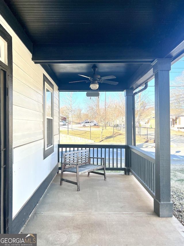 view of patio / terrace with covered porch and ceiling fan