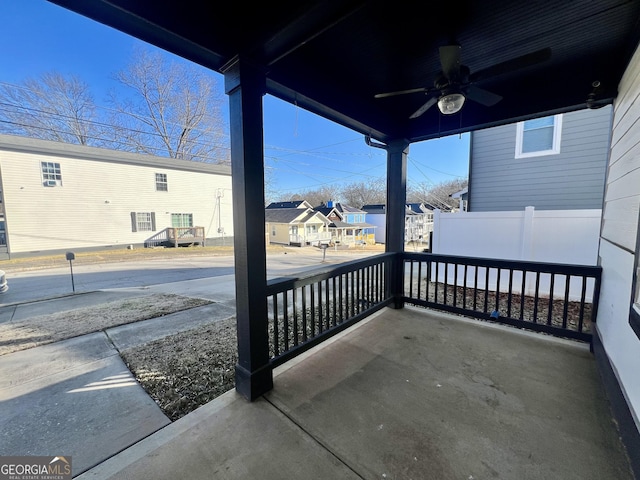 view of patio / terrace featuring covered porch and ceiling fan