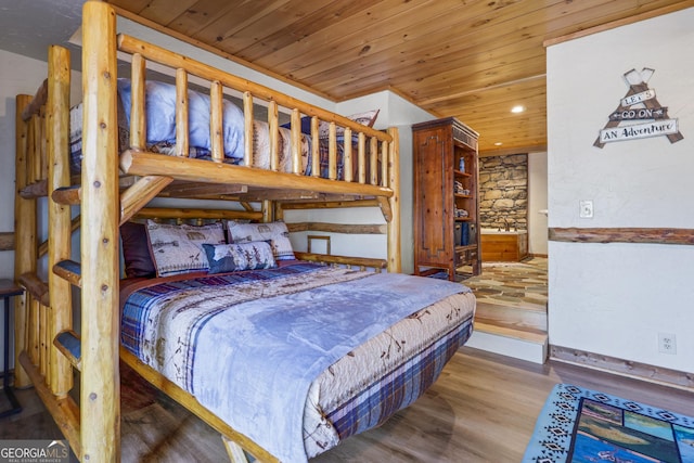 bedroom featuring wooden ceiling and wood-type flooring