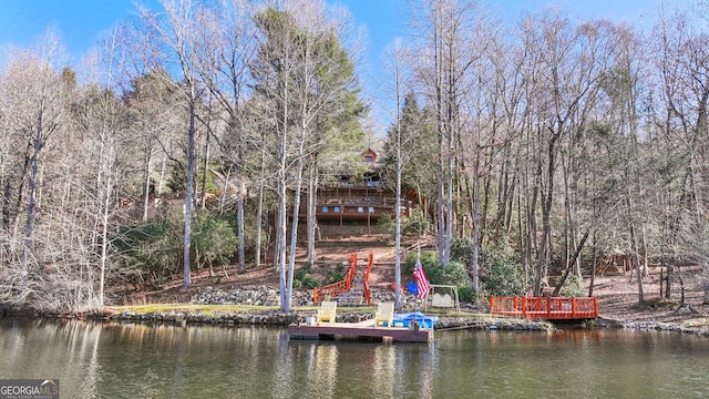 view of dock featuring a water view