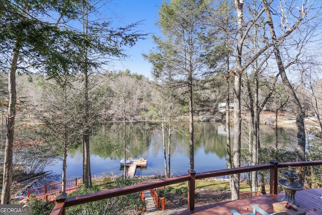 view of water feature with a boat dock