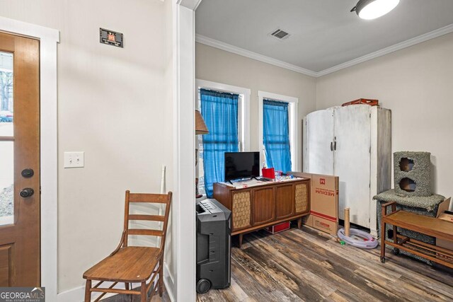 192 Celestial Run, Winder, GA 30680 - office with dark wood-style flooring and crown molding