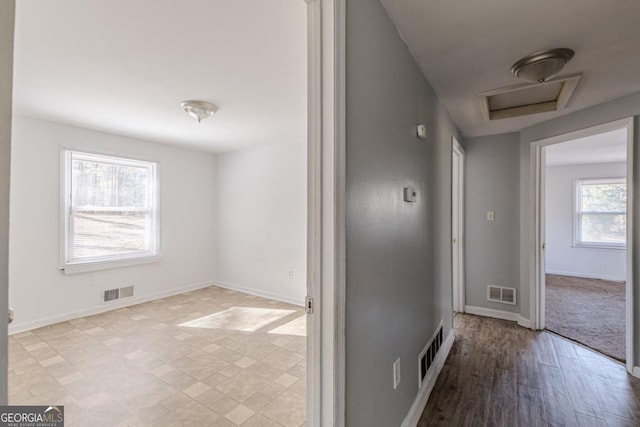 hall featuring a healthy amount of sunlight and light wood-type flooring