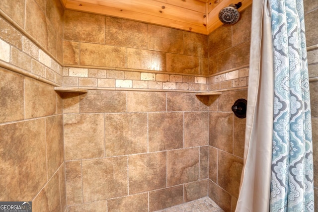 interior details with a shower with curtain