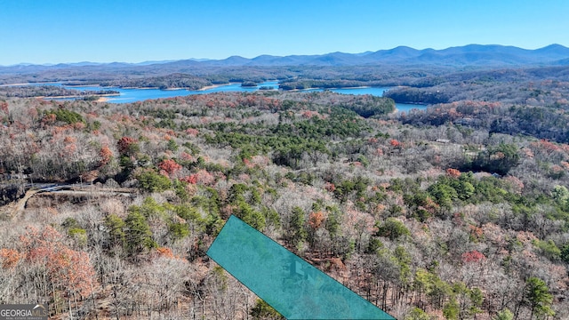 aerial view featuring a water and mountain view