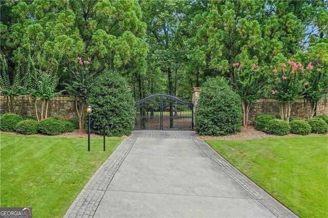 view of gate with a yard