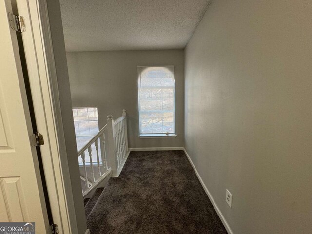 916 Brisley Cir, Hampton, GA 30228 - hall featuring dark carpet and a textured ceiling