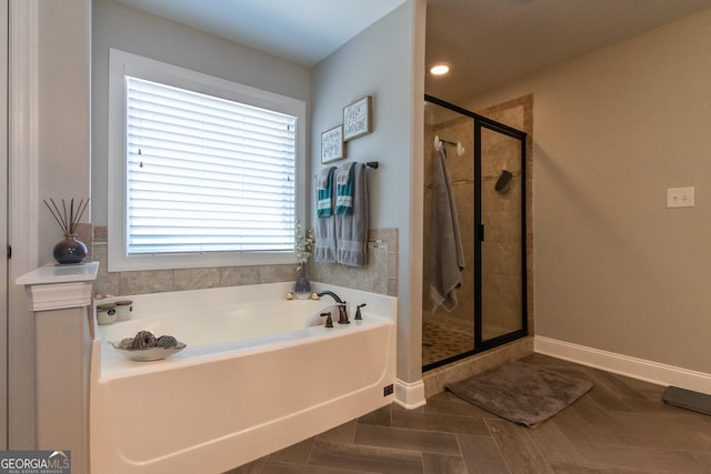 bathroom with plus walk in shower