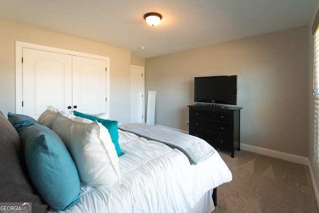 carpeted bedroom with a closet