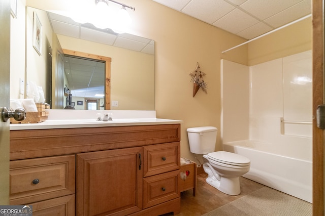 full bathroom with vanity, toilet, and washtub / shower combination