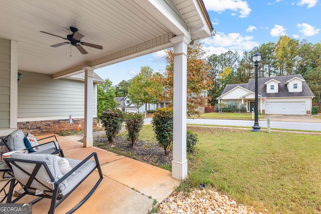 view of patio / terrace featuring ceiling fan