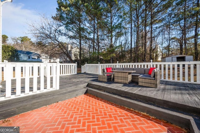 wooden deck with outdoor lounge area