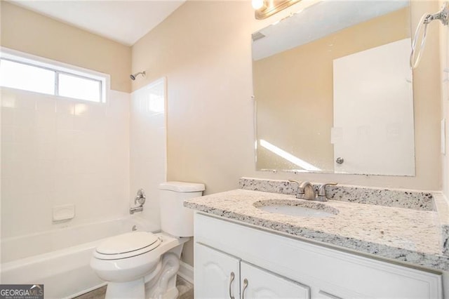 full bathroom featuring vanity, toilet, and tub / shower combination