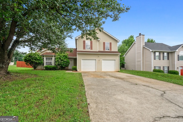 view of front facade featuring a front lawn and a garage