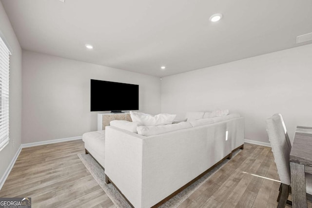 living room with light hardwood / wood-style flooring