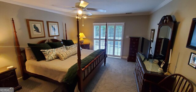1030 Lake Haynes Dr NE, Conyers, GA 30012 - carpeted bedroom with a ceiling fan, baseboards, and crown molding