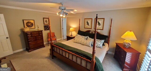 1030 Lake Haynes Dr NE, Conyers, GA 30012 - carpeted bedroom with a ceiling fan, baseboards, and ornamental molding