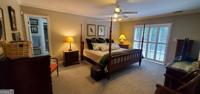 1030 Lake Haynes Dr NE, Conyers, GA 30012 - bedroom featuring visible vents, ornamental molding, and light carpet