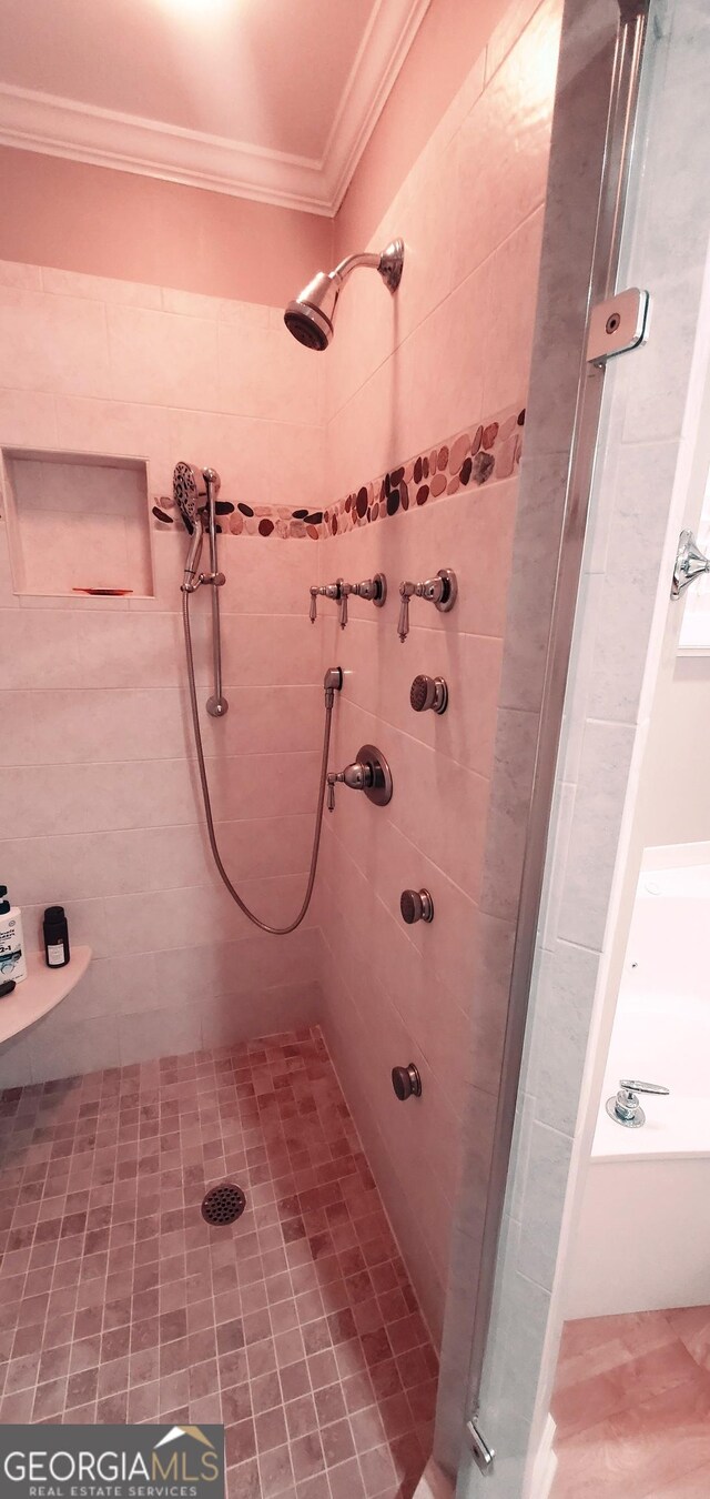 1030 Lake Haynes Dr NE, Conyers, GA 30012 - full bathroom with crown molding and a stall shower