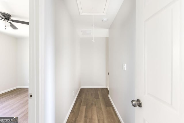 interior space featuring ceiling fan and hardwood / wood-style floors