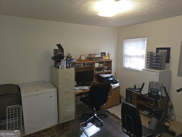 home office with a textured ceiling